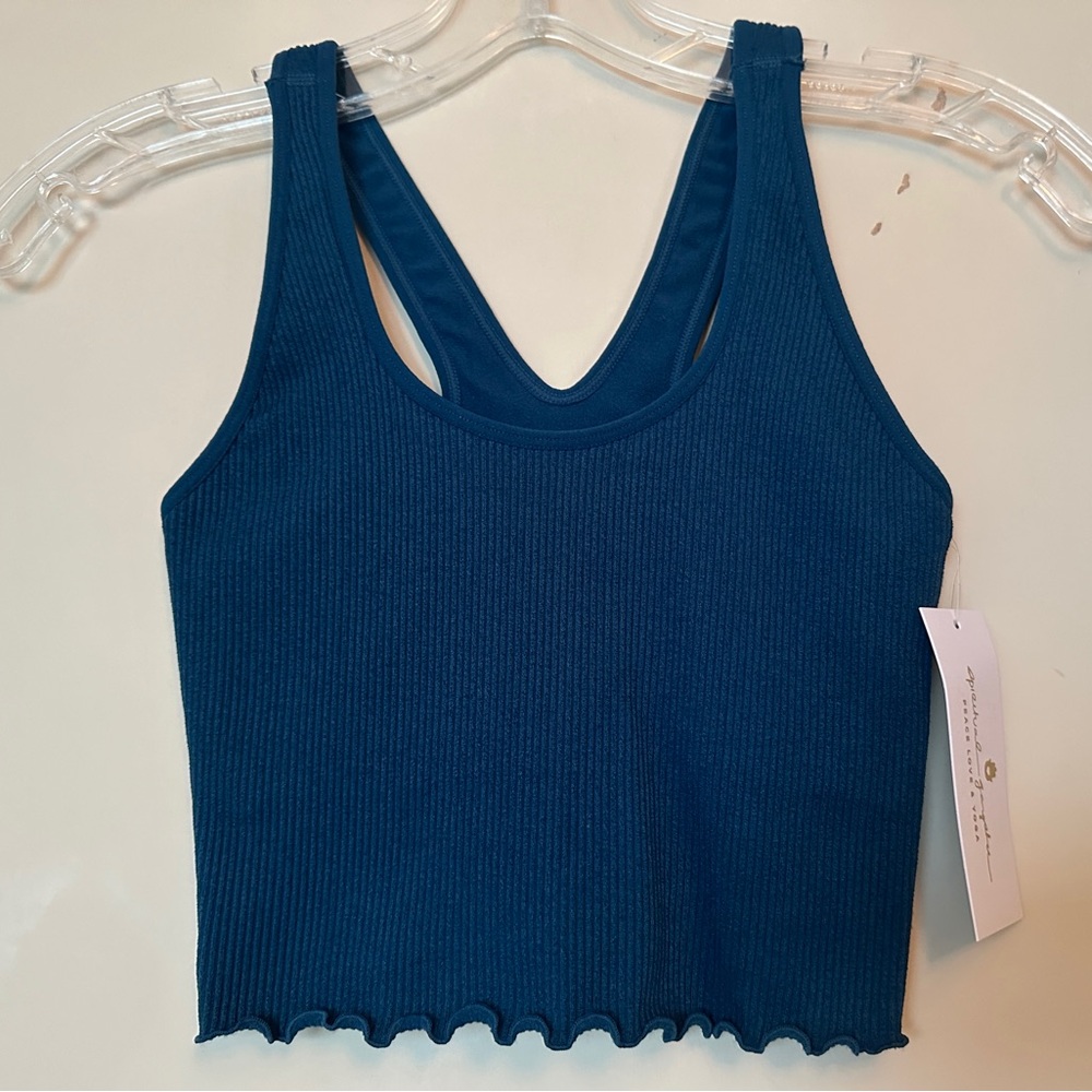 NWT Spiritual Gangster Amor Crop Tank Teal Blue Green Lined w/ Shelf Bra XS/S